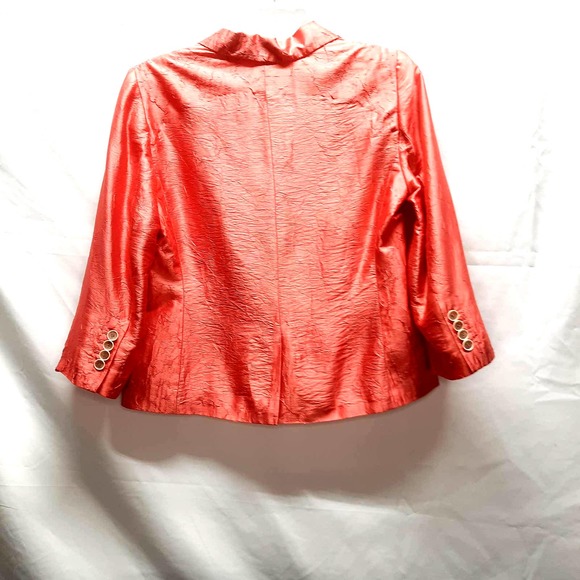 Talbots Petites Silk Blend Rich Coral Crinkle 2 button lightweight blazer 10P - Picture 2 of 4